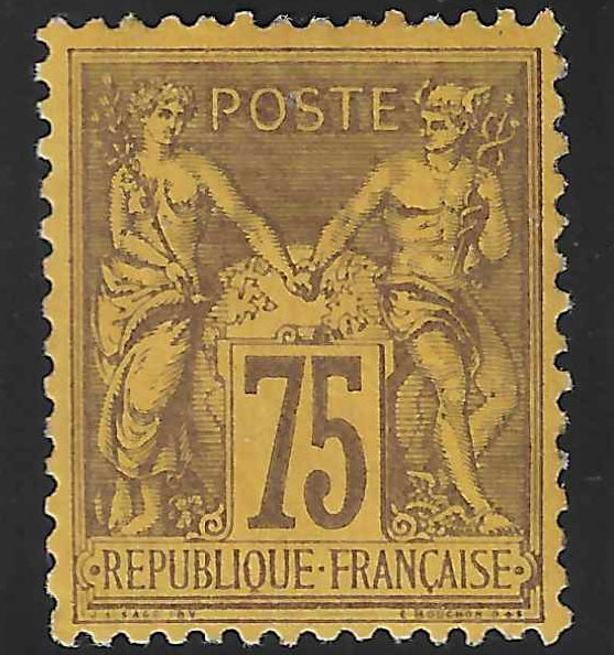 N°99a - Type Sage - 75 c. violet sur jaune (II) - neuf* - TB - signé Calves