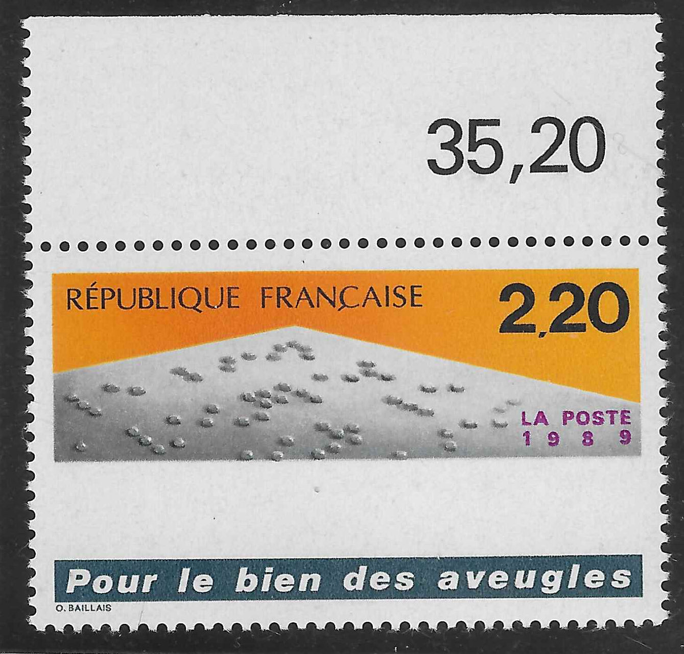 N°Yvert 2562b - sans l'inscription en relief en braille - neuf** - SUP - signé et avec certificat papier Calves