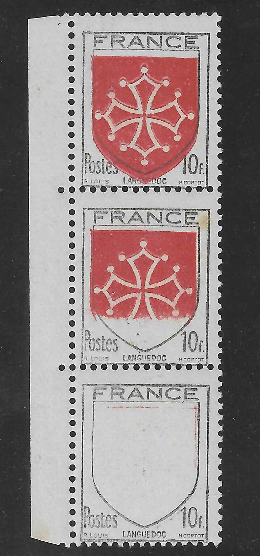 N°YT 603a, 603aa et 603ba - bande 3 exemplaires avec couleurs jaune et rouge absente - neufs** - SUP - signée  et avec certificat papier Calves