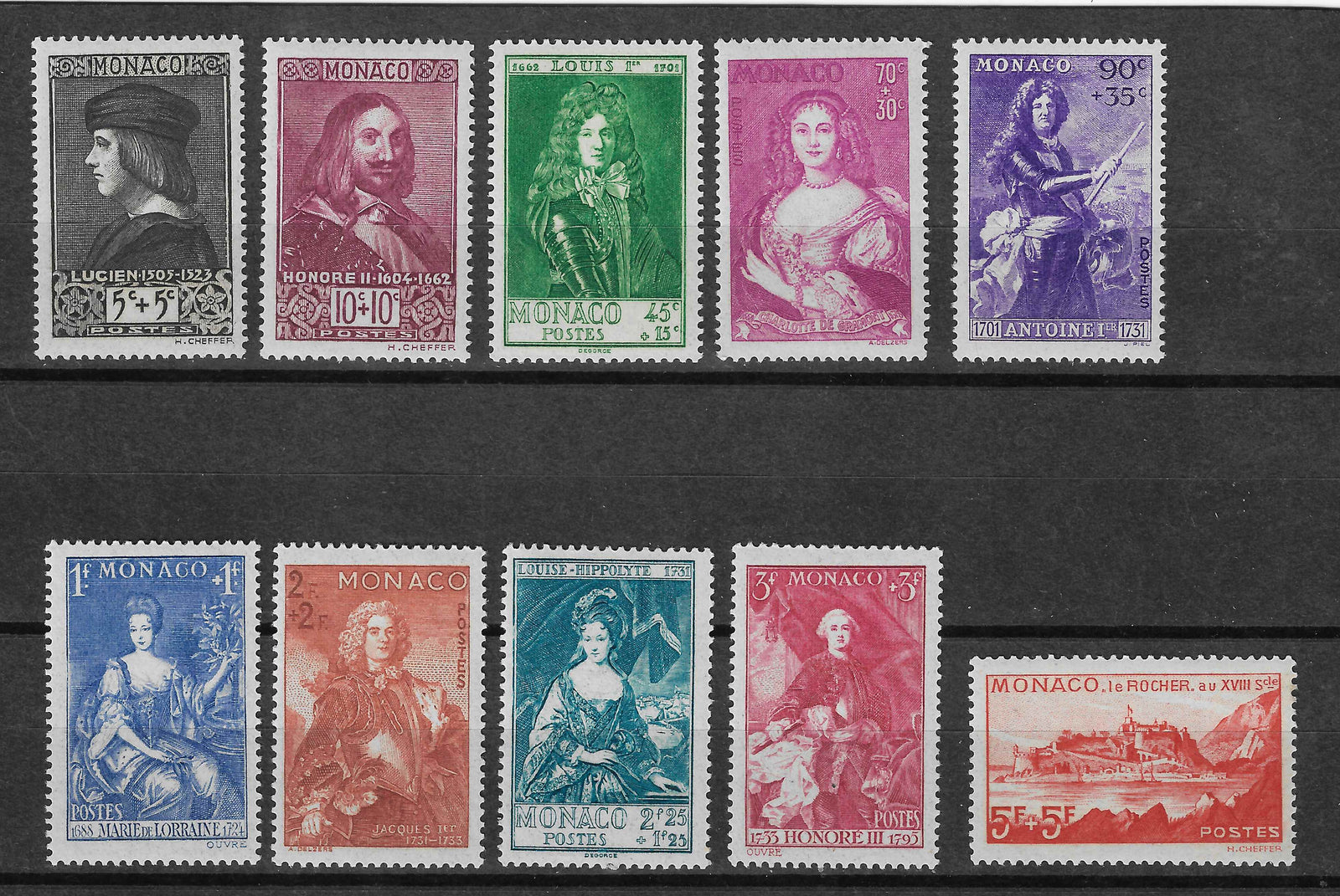 Monaco - n°YT 185 à 194 - série complète - neufs** - SUP - signature Calves