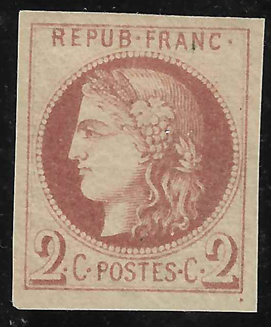 N°40Ad - Emission de Bordeaux - 2 c. brun-rouge report 1 - impression fine de Tours - neuf* - TB - signé Roumet et avec certificats papier Calves et Roumet