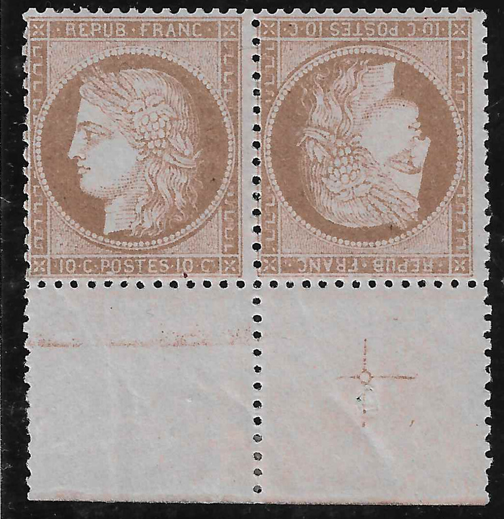 N°58c - Cérès - la paire tête-bêche - neuve* - SUP - signée Calves et Brun et avec certificats papier Calves et Renon