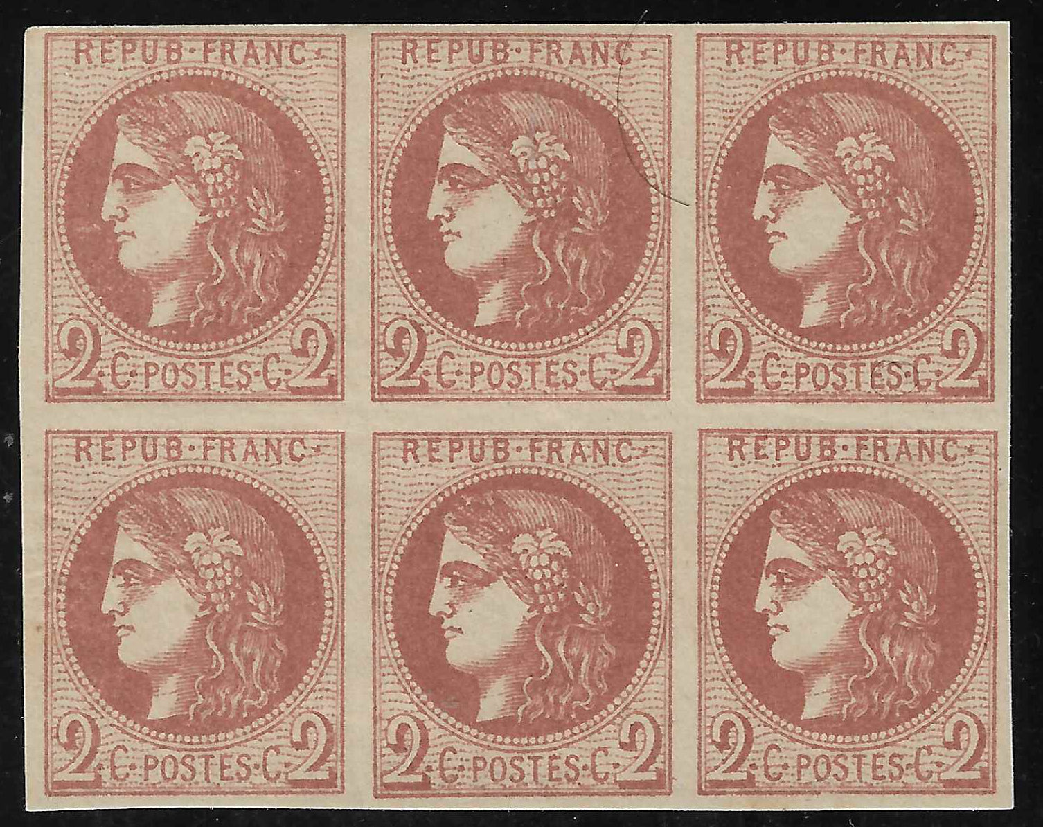 N°40B - Emission de Bordeaux - 2 c. brun-rouge report 2 - bloc de 6 exemplaires - neuf* - TB - signé et avec certificat papier Calves