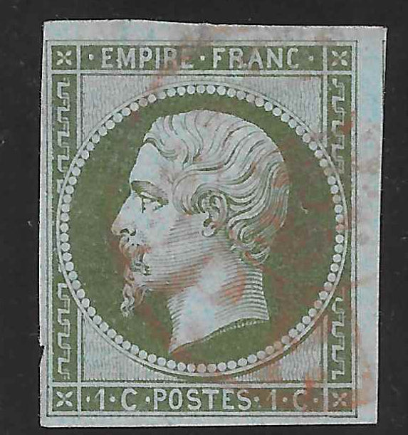 N°11 - Empire - 1 c. olive - oblitéré cachet à date rouge - TB - signé Calves