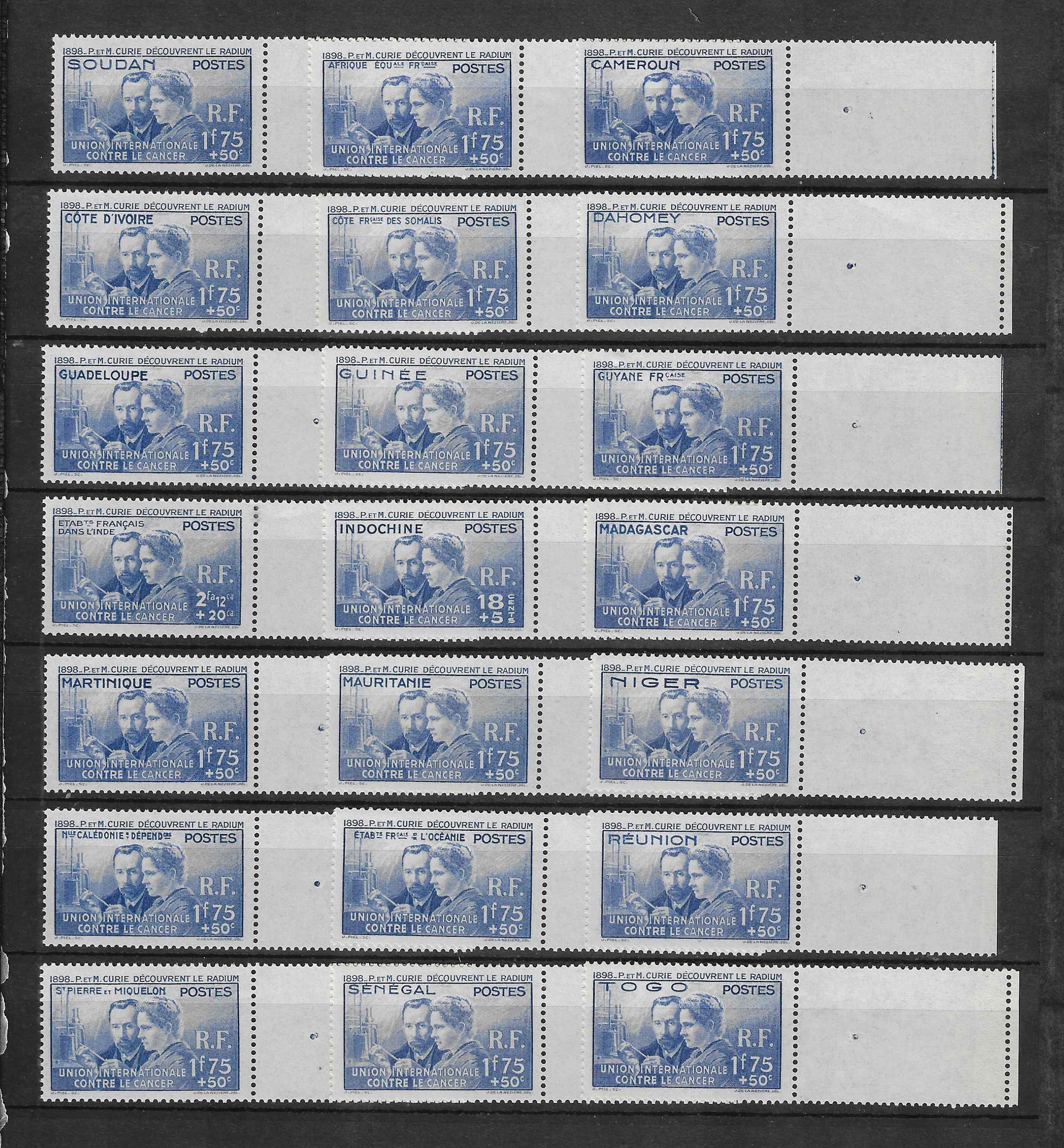 Grandes séries coloniales - Pierre et Marie Curie - les 21 valeurs - neufs** - SUP