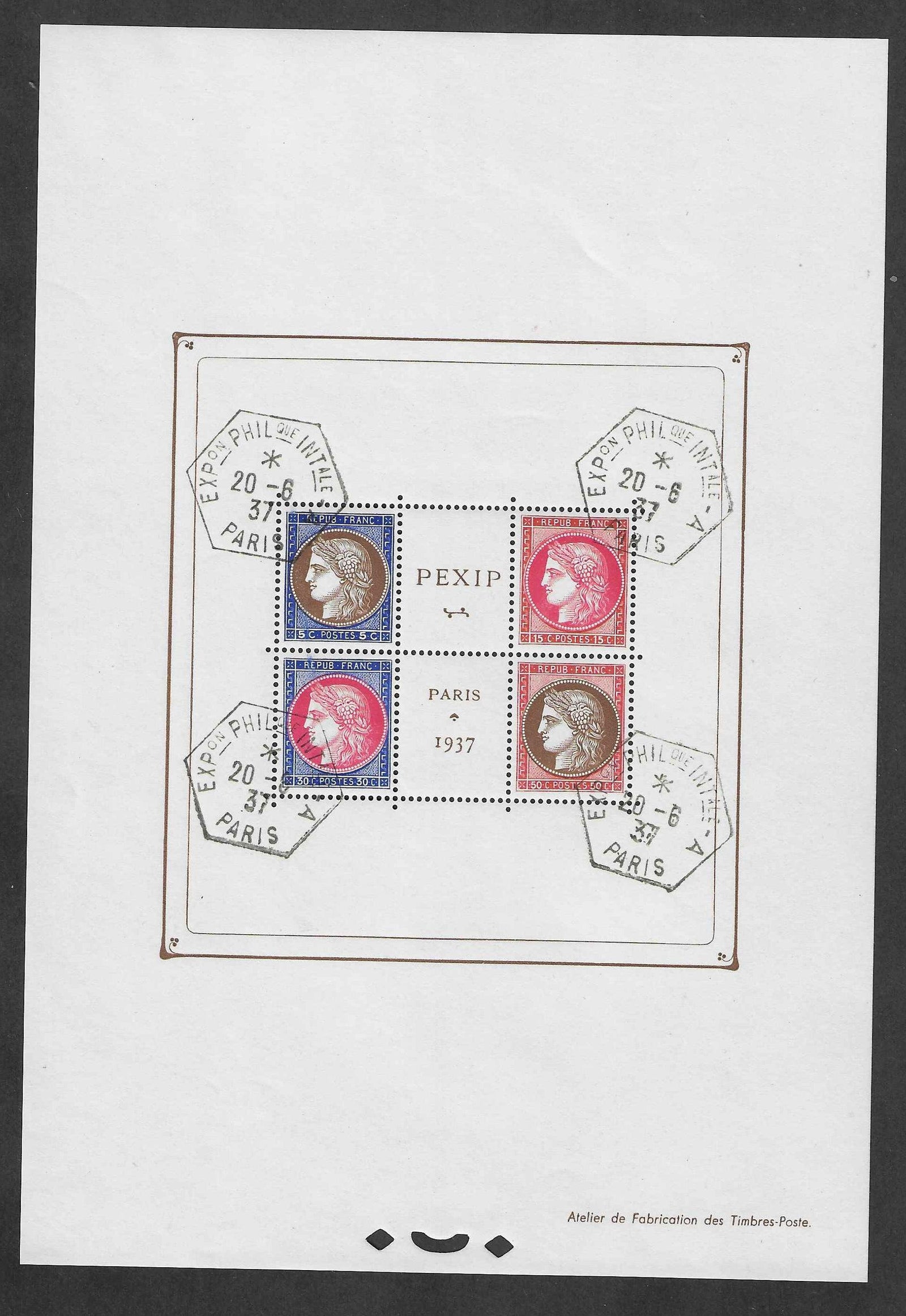 Bloc n° 3 - PEXIP - oblitéré - SUP - signé et avec certificat Calves