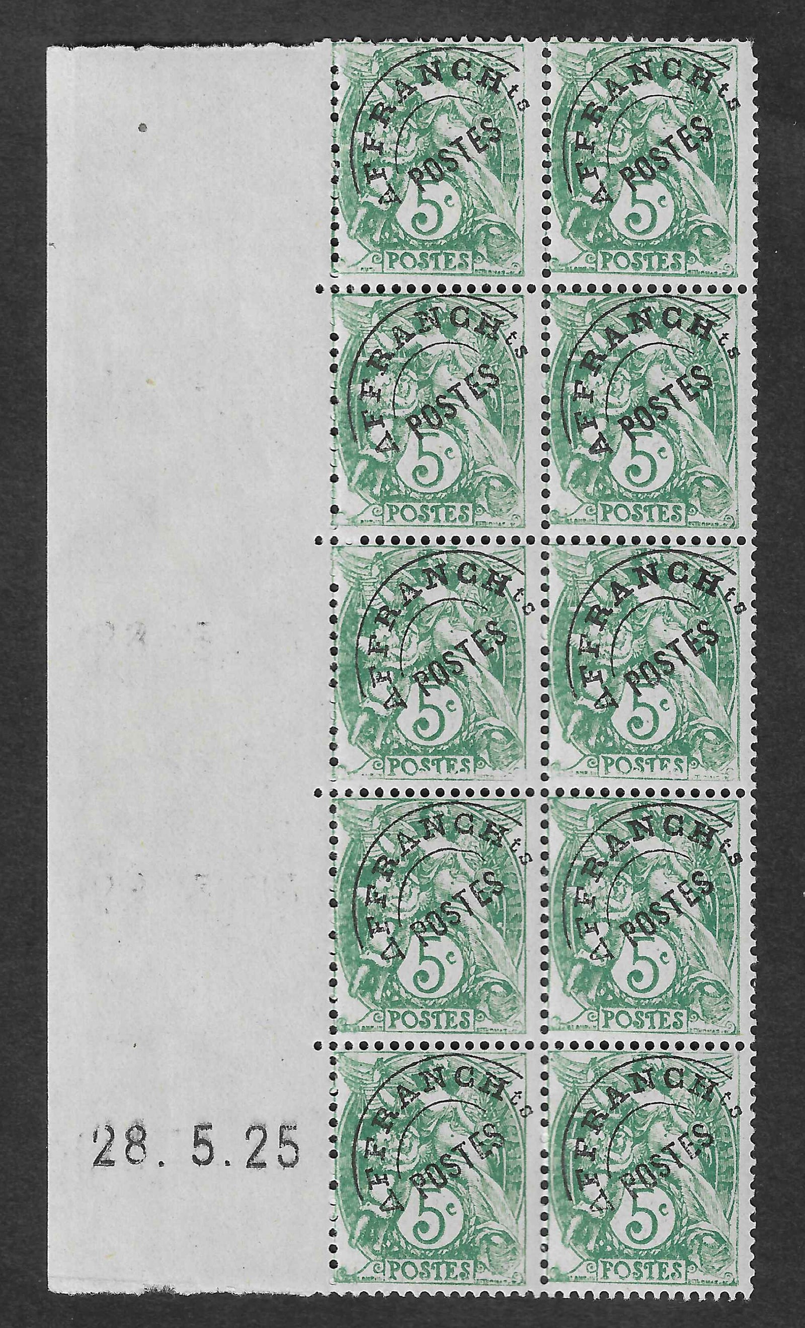 Préoblitéré n°41b - type IIB - issu de roulette - en bloc de 10 exemplaires avec coin daté à gauche - neuf** - SUP - signé et avec certificat papier Calves