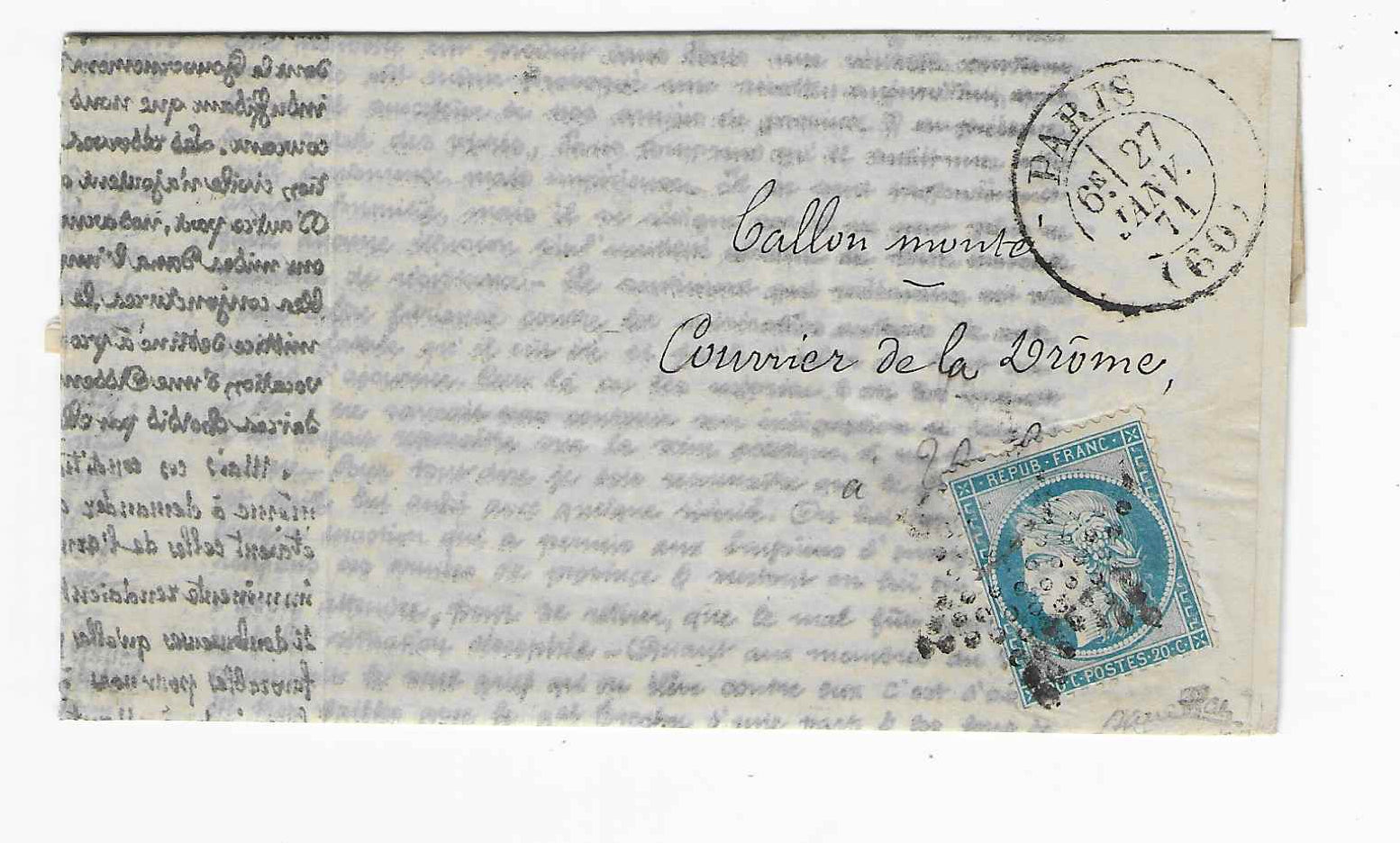 Ballon-monté - correspondance Havas expédiée par le Général Cambronne (dernier ballon du Siège) - signé et avec certificats papier Calves et Roumet