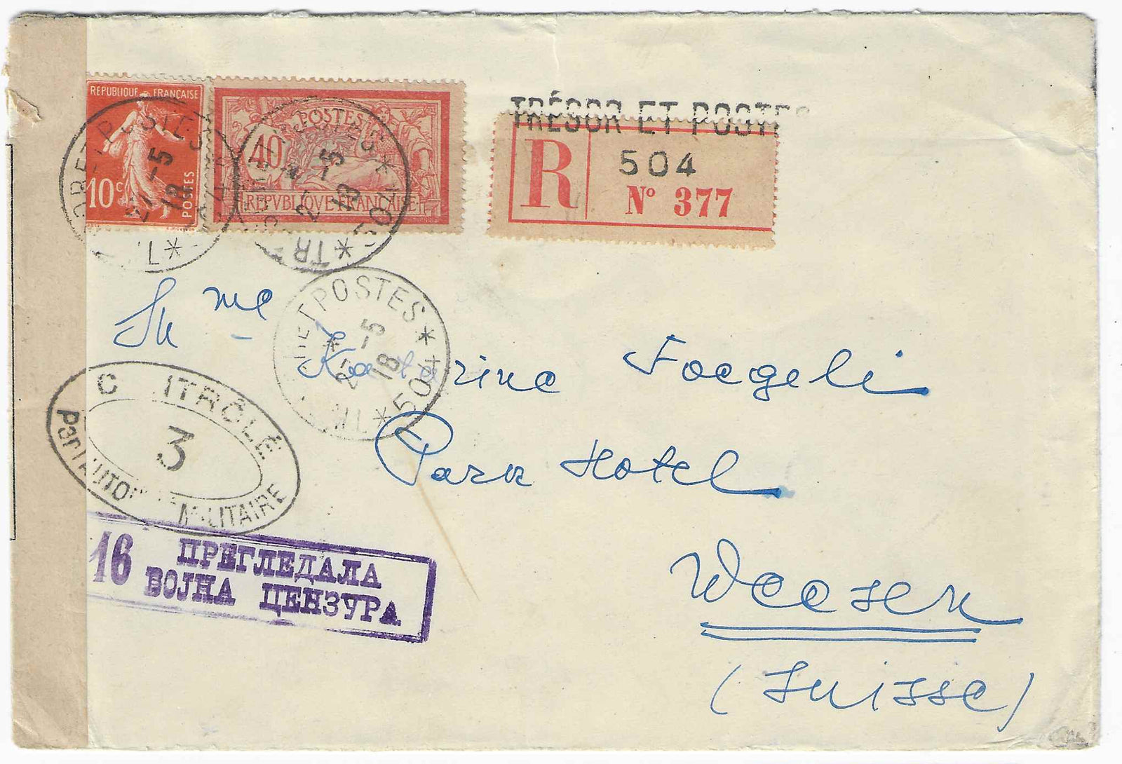 Postes serbes n° 2 et 8 - Semeuse et Merson - oblitérés sur lettre recommandée - TB - signée Calves