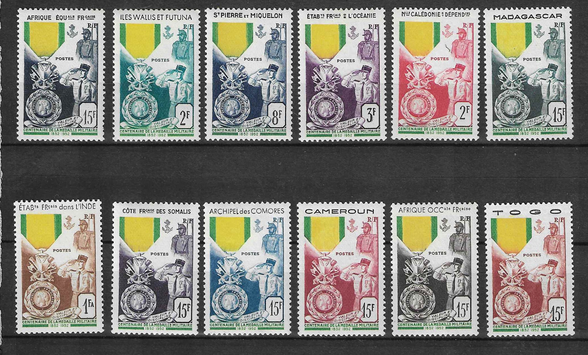 Grandes séries coloniales - Centenaire de la médaille militaire - les 12 valeurs - neufs** - SUP