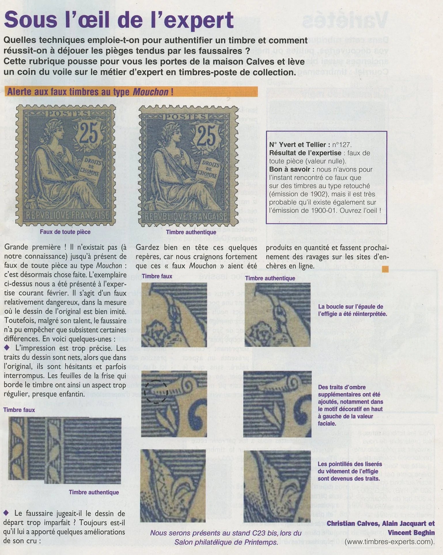 article Alerte aux faux timbres au type Mouchon (Timbres Magazine, mars 2017)