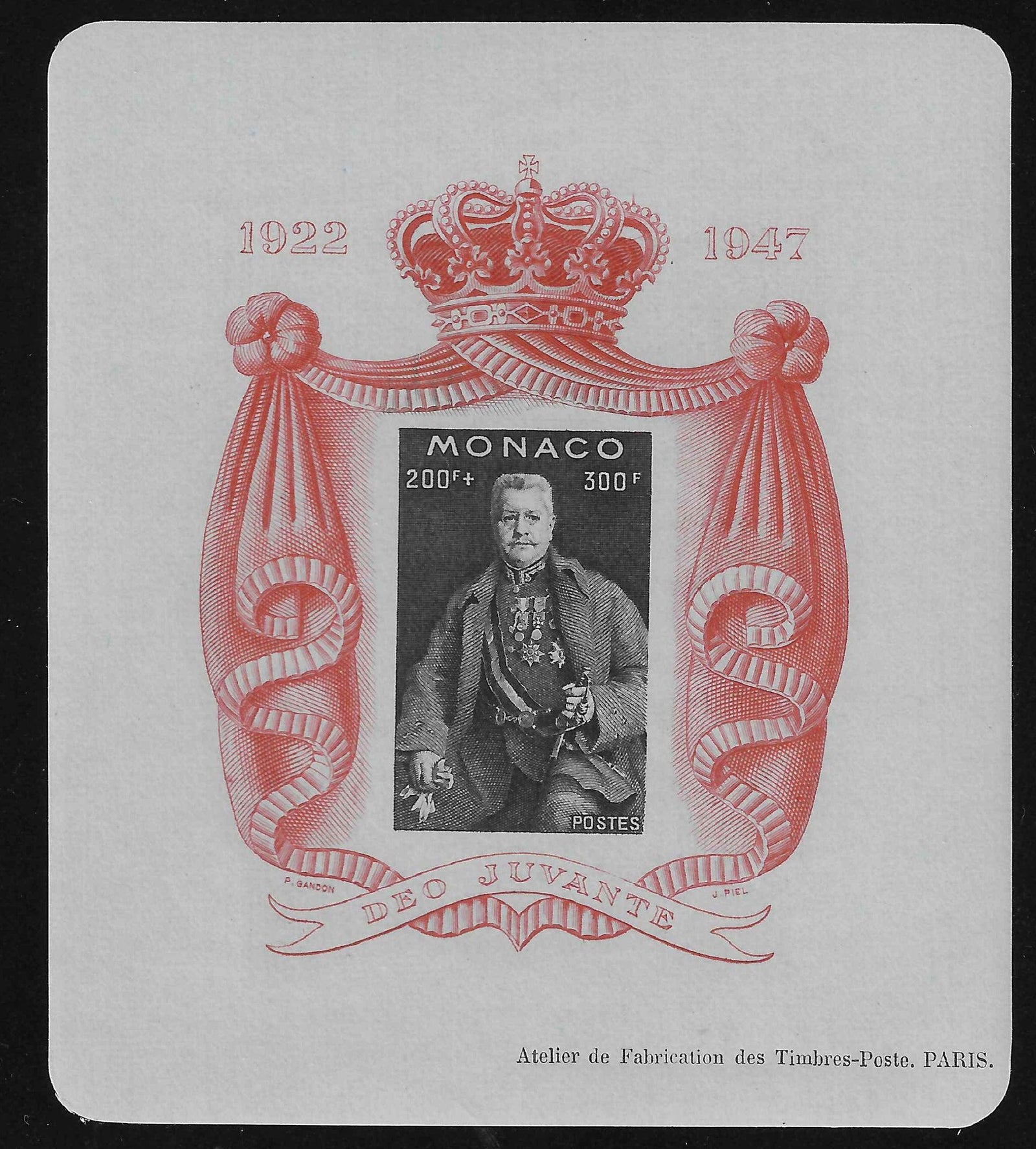 Monaco - bloc n°2A - sur papier bleuté - neuf** - SUP - signé et avec certificat papier Calves - Calves