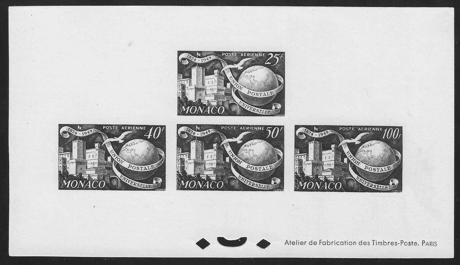 Monaco - épreuve de luxe en noir - poste aérienne n°45 à 48 - U.P.U. - neuve - SUP - Calves