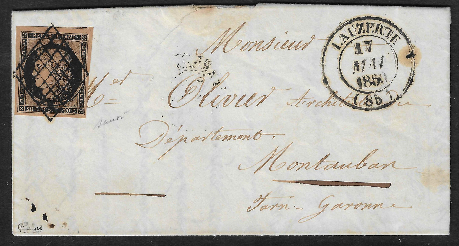 N° 3g - Cérès - 20 c. noir sur fauve - sur lettre - SUP - signé et avec certificat papier Calves - Calves