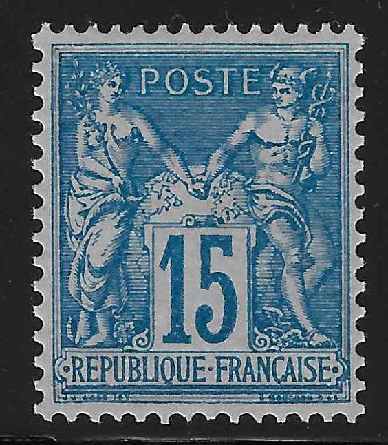 N°90a - Type Sage - 15 c. bleu sur bleu (II) - neuf* - SUP - signé et avec certificat Calves - Calves