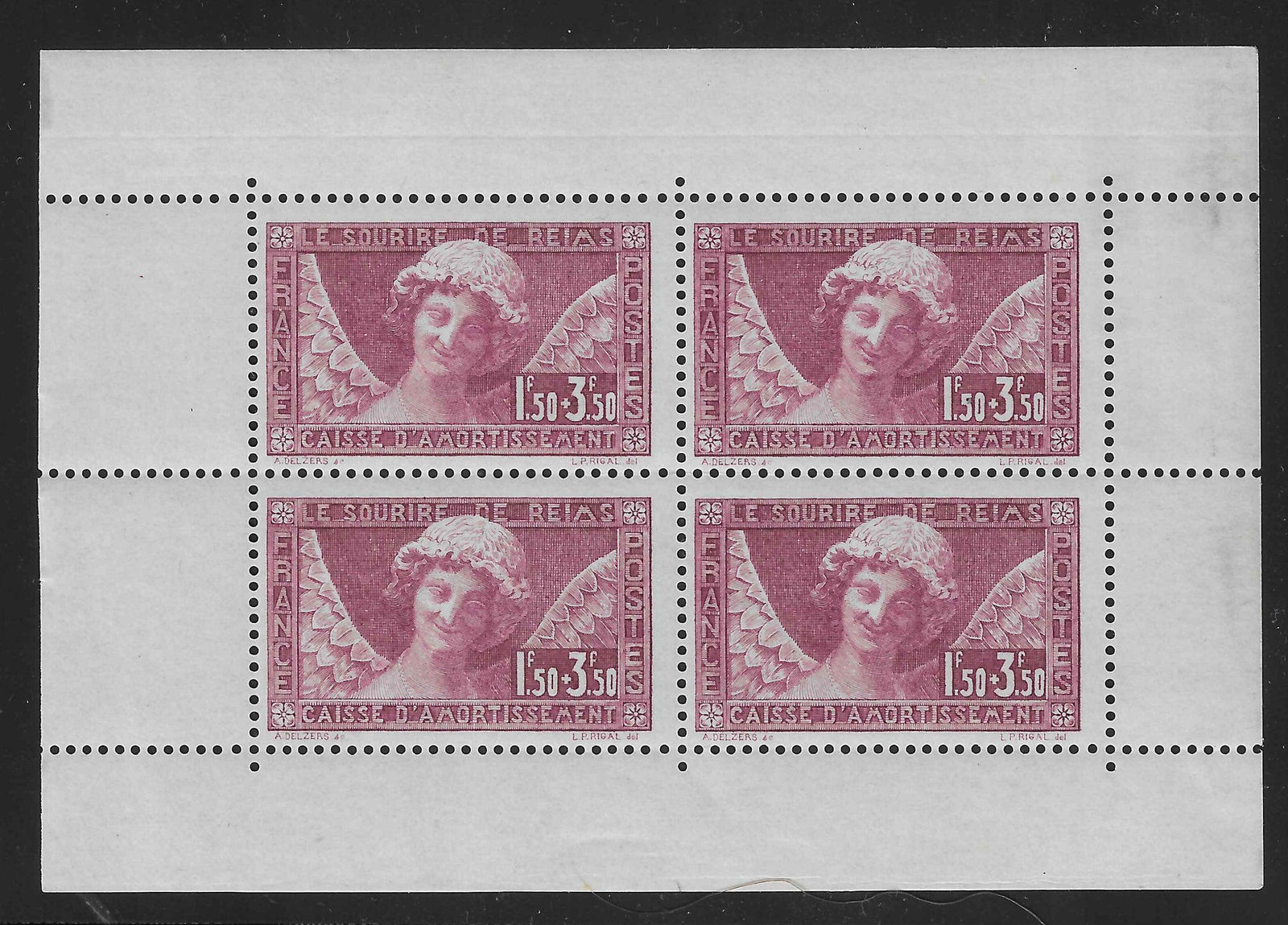 N°YT 256 - Sourire de Reims - feuille de carnet - neufs** - SUP - signé et avec certificat Calves - Calves