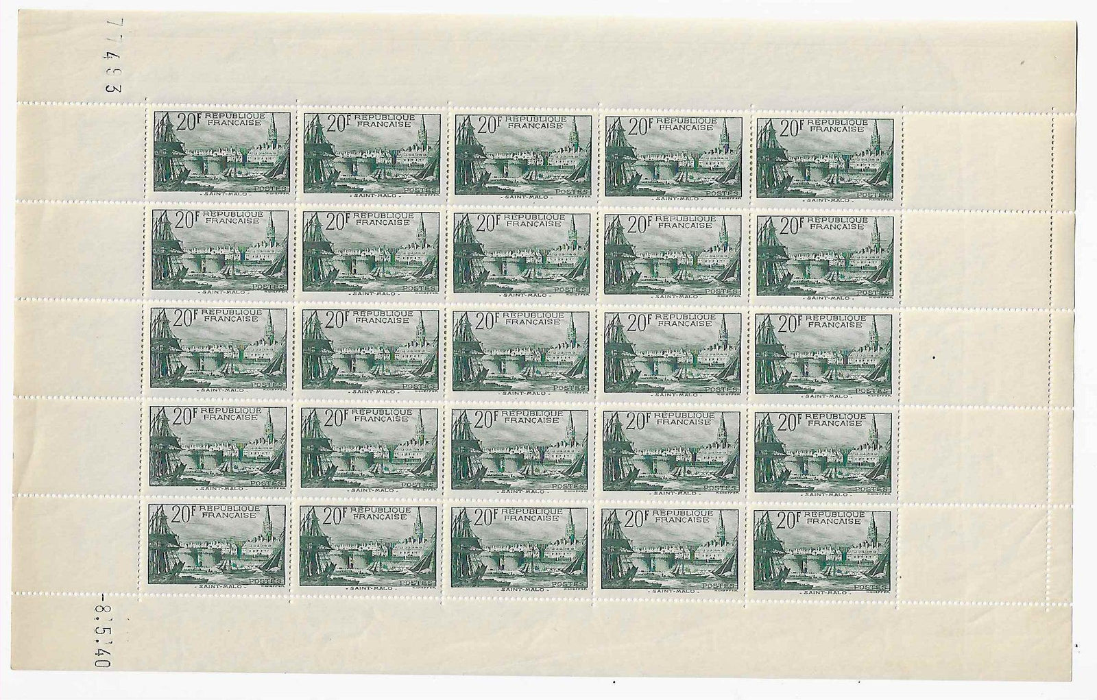 N°YT 394 - Saint-Malo - feuille complète de 25 exemplaires - neuve** - SUP - signée et avec certificat Calves - Calves