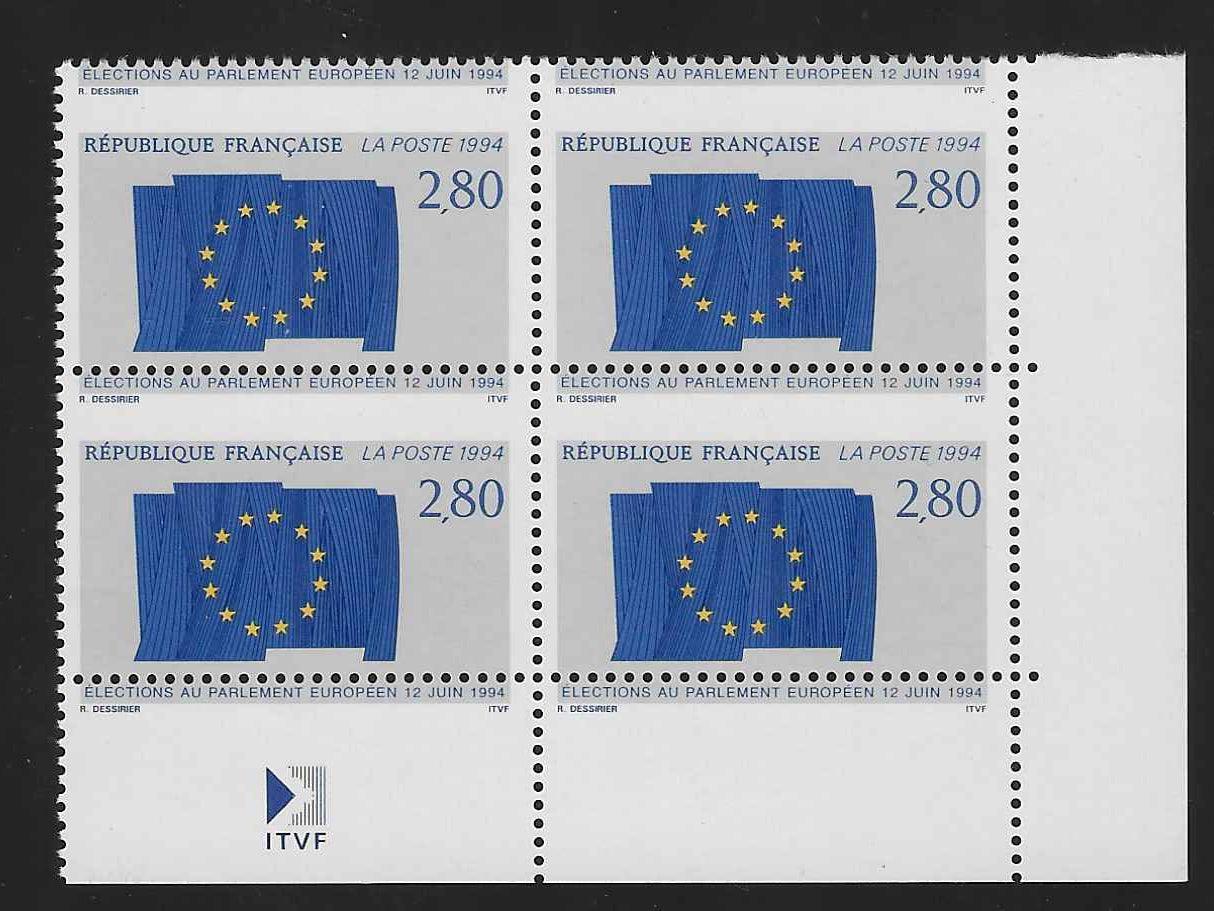 N°Yvert 2860 - bloc de 4 exemplaires - piquage à cheval - neuf** - SUP - signé et avec certificat Calves - Calves