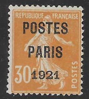 Préoblitéré n°29 - Postes Paris 1921 - neuf* - TB - signé et avec certificat Calves