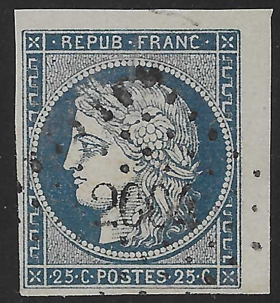 N° 4 - Cérès - 25 c. bleu - oblitéré - SUP - signé Calves