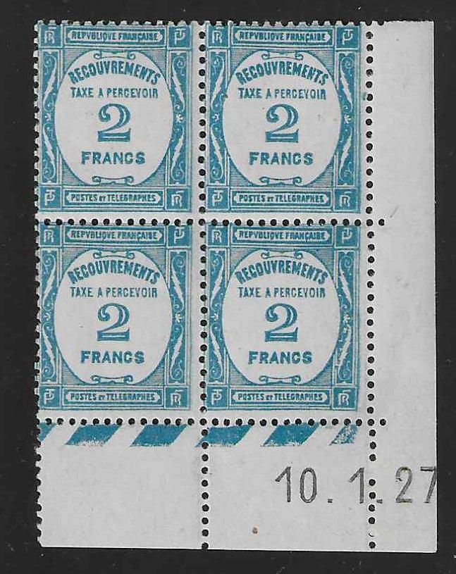 Taxe n°61 - neuf** - bloc de 4 exemplaires coin daté - SUP - signé et avec certificat Calves - Calves