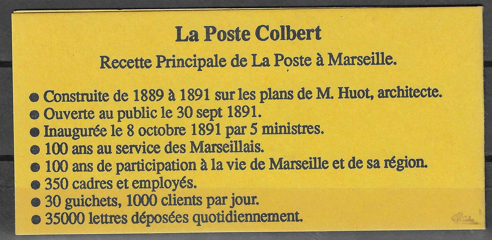 Carnet n°2712-CP1 - Marseille La Poste Colbert - neuf** - SUP - signé Calves - Timbres-experts.com 