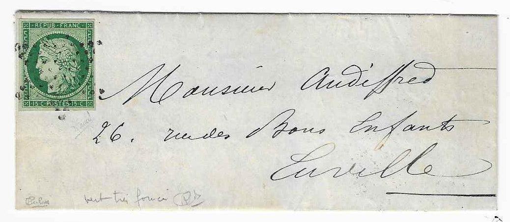 N° 2e - Cérès - 15 c. vert très foncé - sur lettre - SUP - signé et avec certificat papier Calves - Timbres-experts.com 