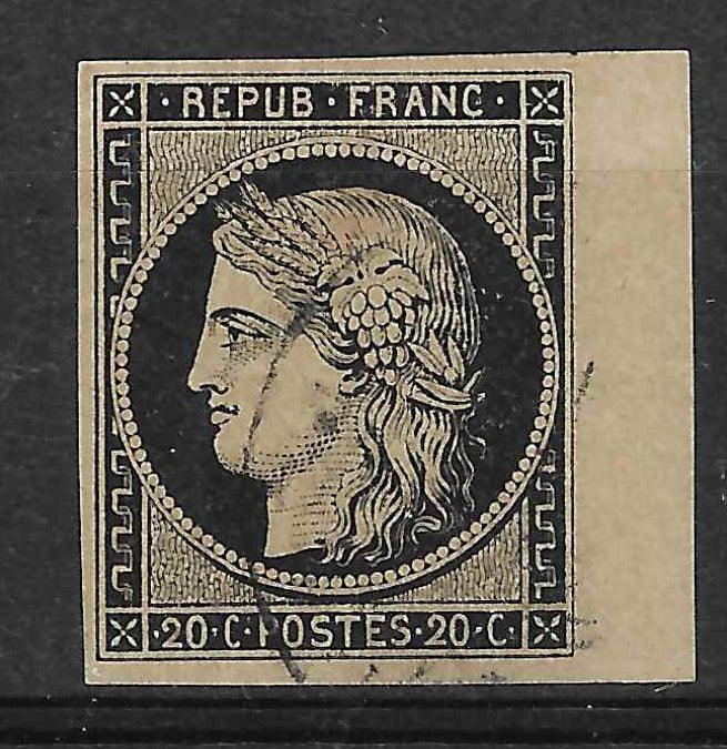 N° 3 - Cérès - 20 c. noir sur jaune - oblitéré cachet à date - SUP - signé Calves - Calves