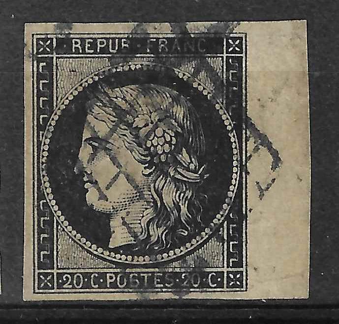 N° 3h - Cérès - 20 c. noir intense - oblitéré - SUP - signé Calves - Calves