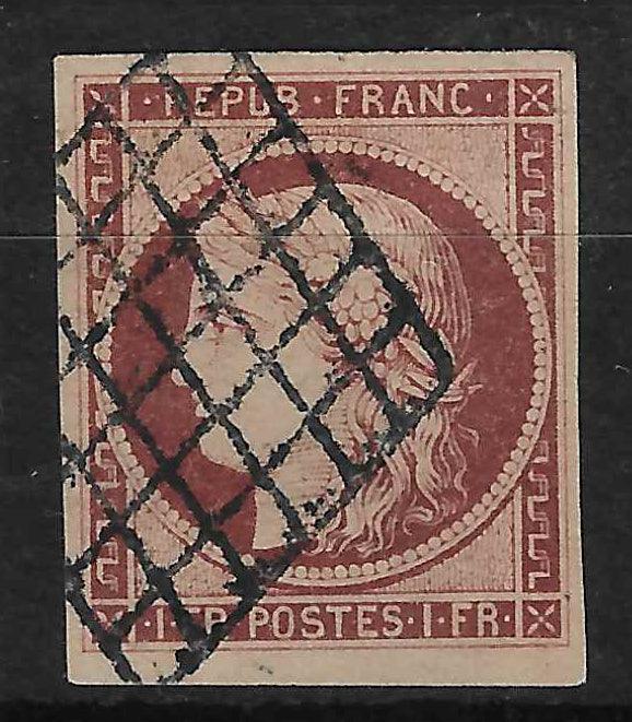 N° 6B - Cérès - 1 fr. carmin-brun - oblitéré - SUP - signé et avec certificat Calves - Calves