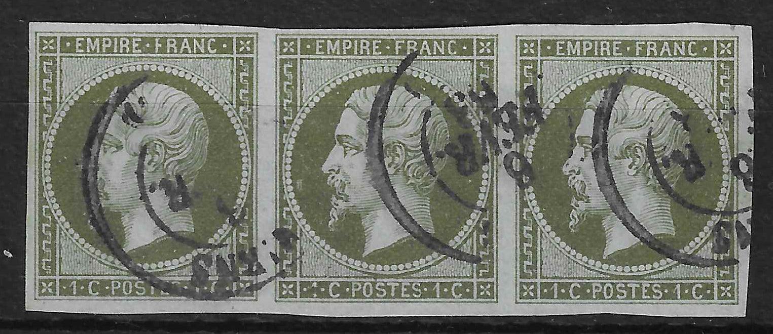 N°11 - Empire - 1 c. olive - bande horizontale de 3 exemplaires ...