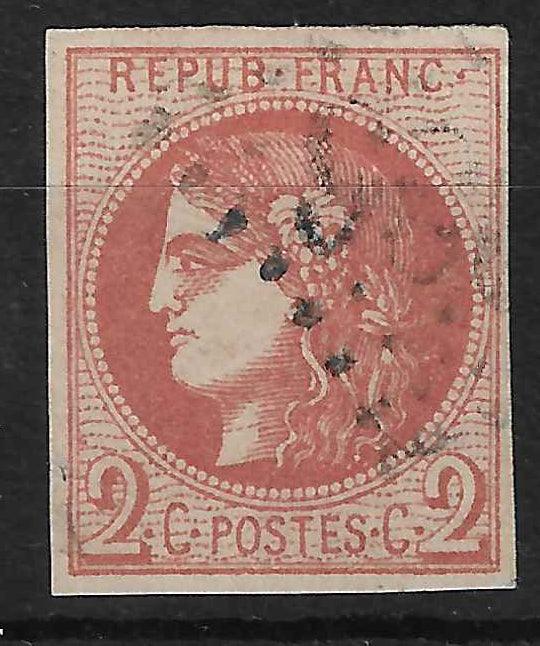 N°40Ba - Emission de Bordeaux - 2 c. rouge-brique report 2 - oblitéré - SUP - signé et avec certificat Calves - Calves