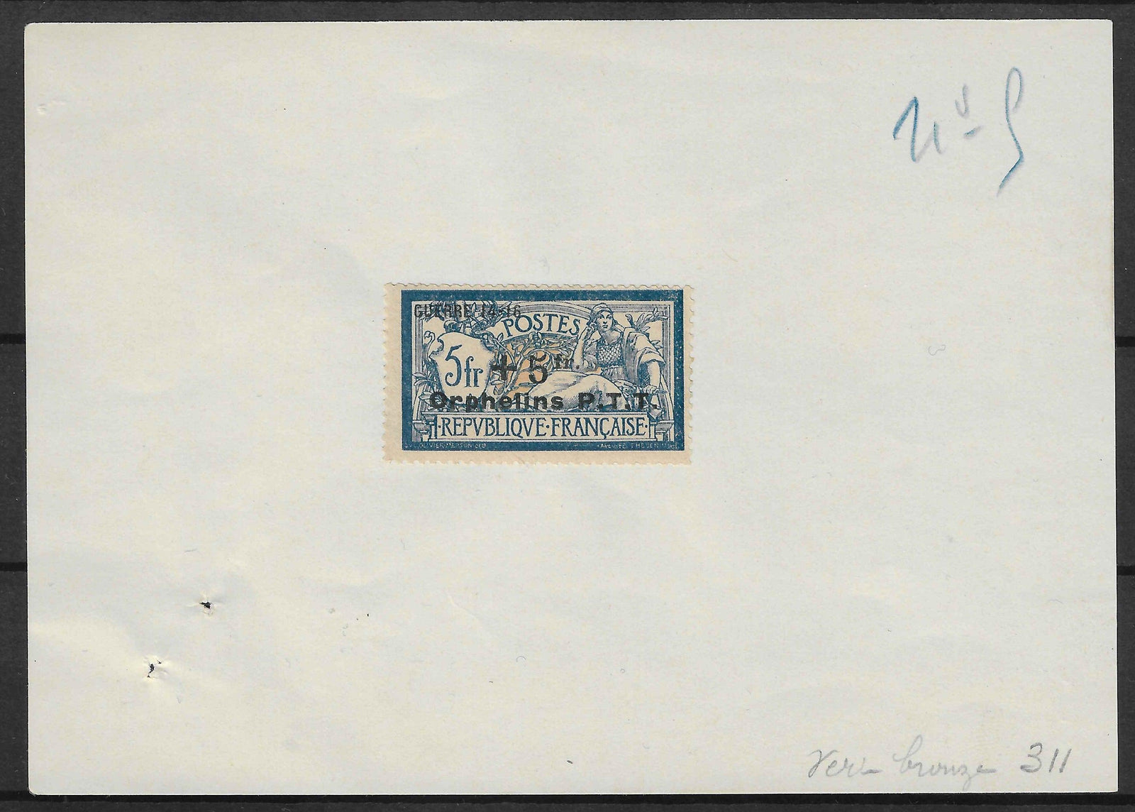 N°YT 155 - Orphelins - rare projet de surcharge (Maury n°5E) - SUP - avec certificat papier Calves - Timbres-experts.com 