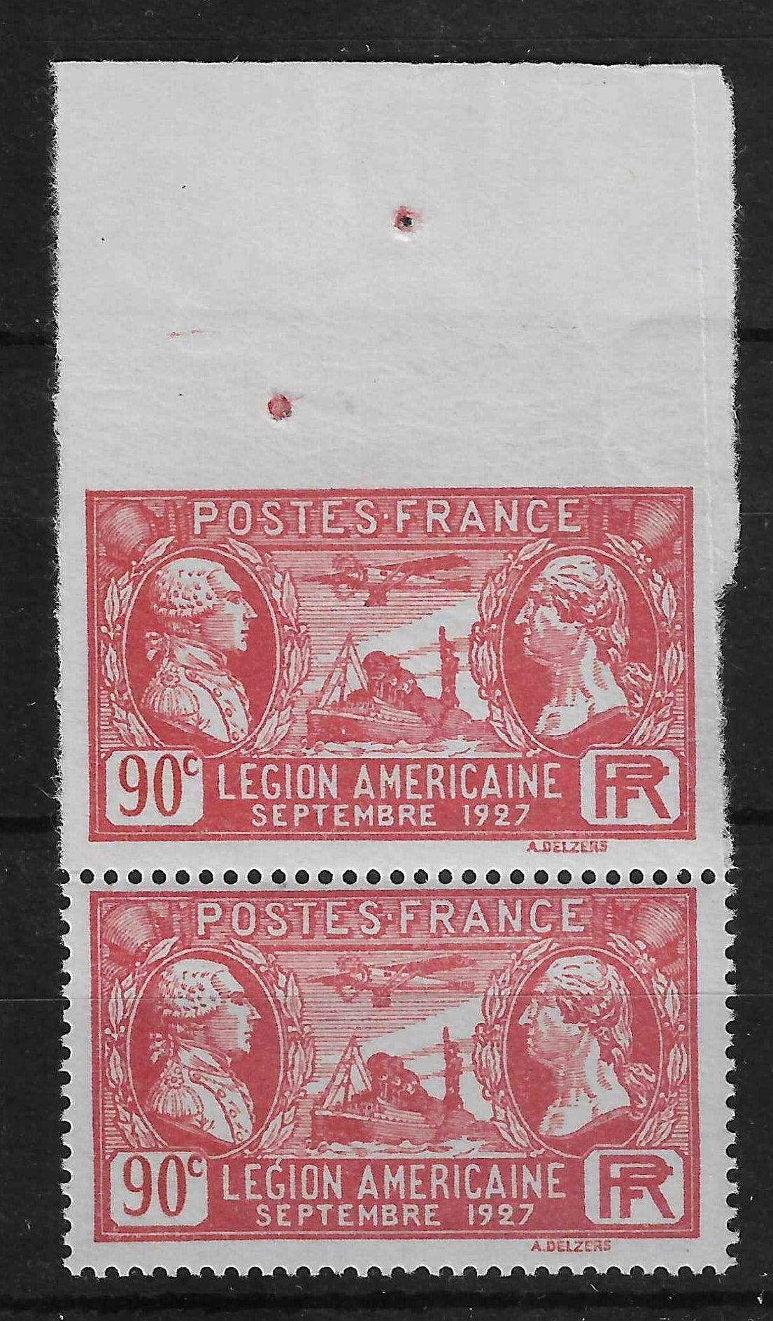 N°YT 244b - Légion américaine - non dentelé tenant à dentelé - neuf** - SUP - avec certificat papier Calves - Calves