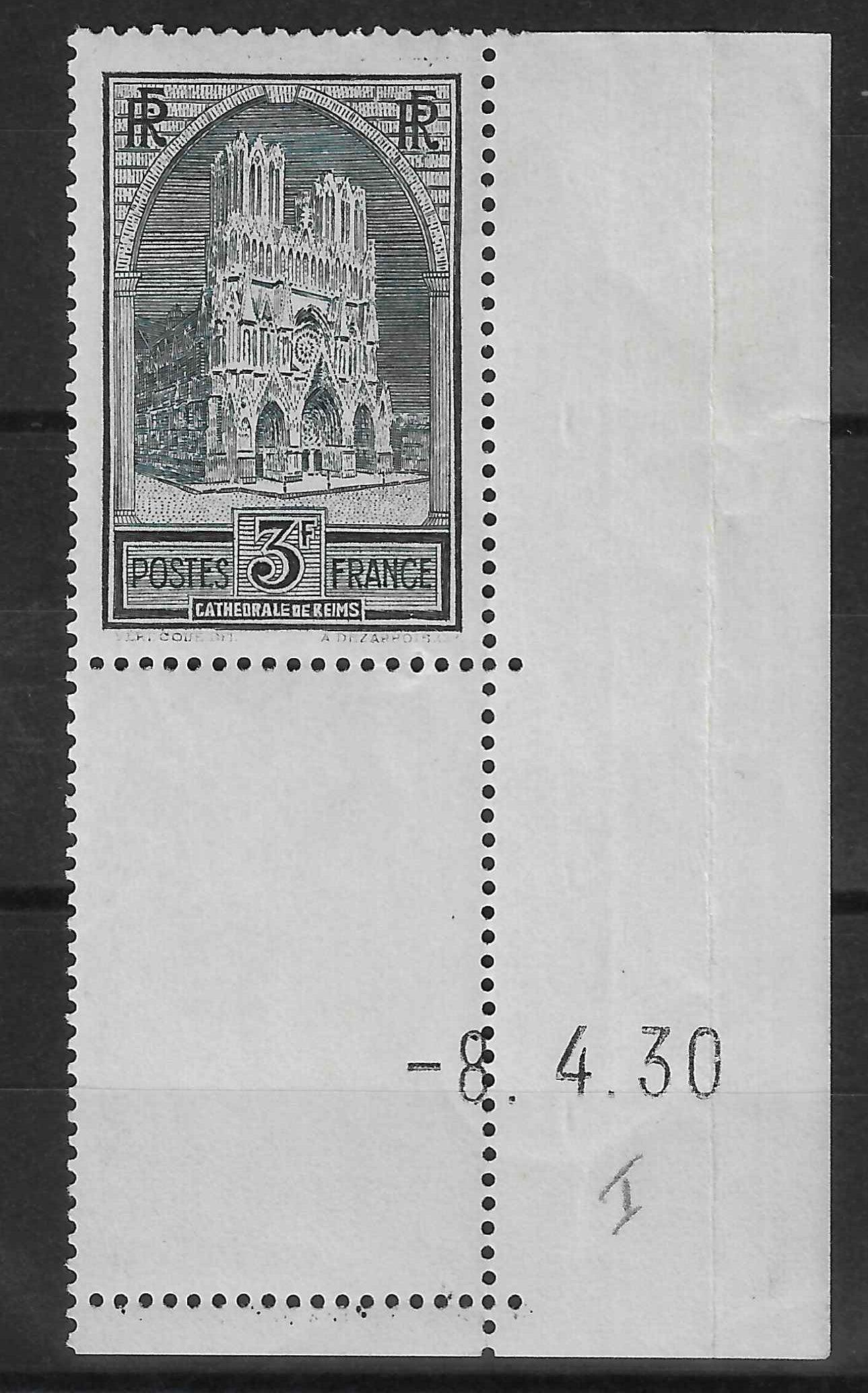 N°YT 259 - Cathédrale de Reims - Type I - neuf** - SUP - signé Calves - Timbres-experts.com 