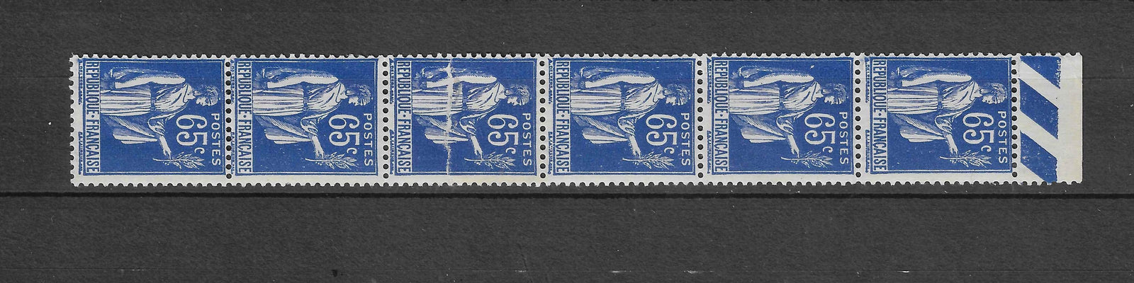 N°365 - Type Paix - impression sur raccord dans une bande de 6 exemplaires - neuf** - SUP - signé et avec certificat Calves - Timbres-experts.com 