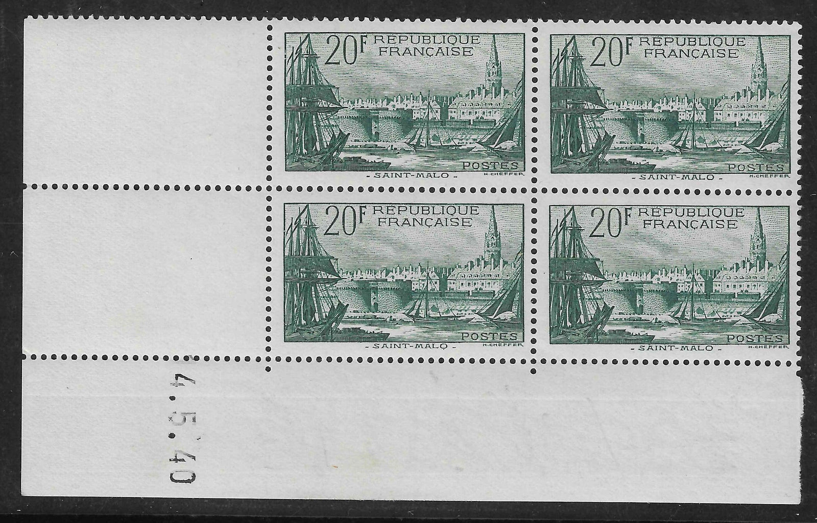 N°YT 394 - Saint-Malo - bloc de 4 exemplaires coin daté - neuf** - SUP - signé et avec certificat Calves - Timbres-experts.com 