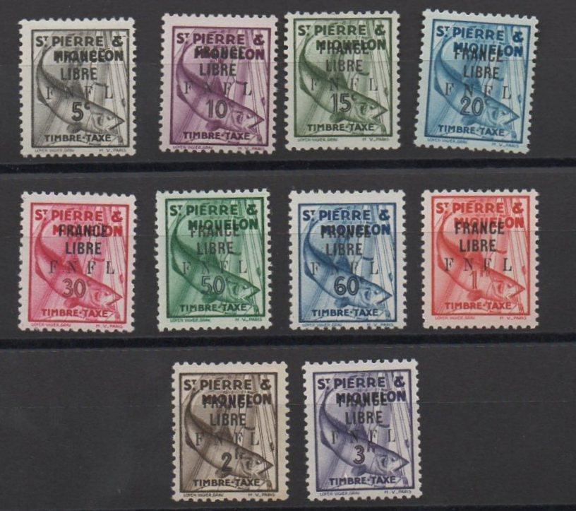 Saint-Pierre-et-Miquelon - taxe n°57 à 66 - France Libre - neufs** - SUP - signés et avec certificat papier Calves - Timbres-experts.com 